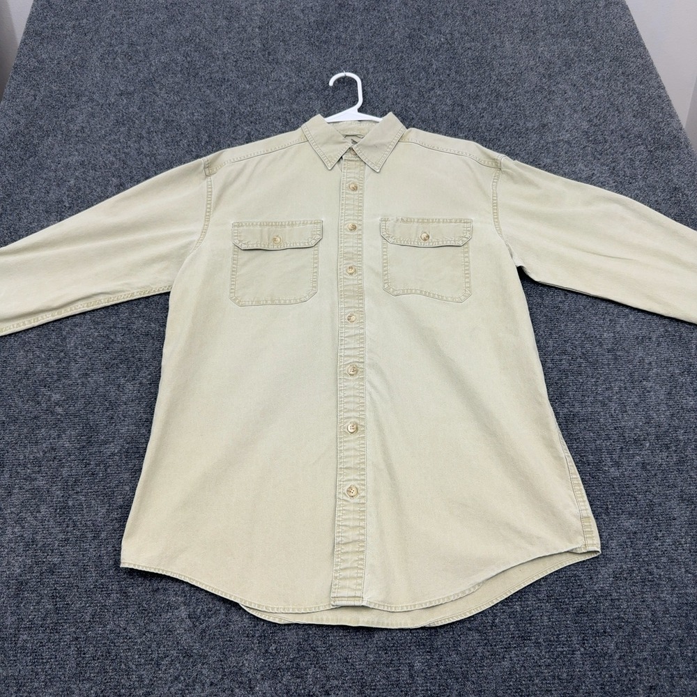 Vintage LL Bean Button Down Shirt Men M Tall Tan Cotton Pocket Workwear Casual